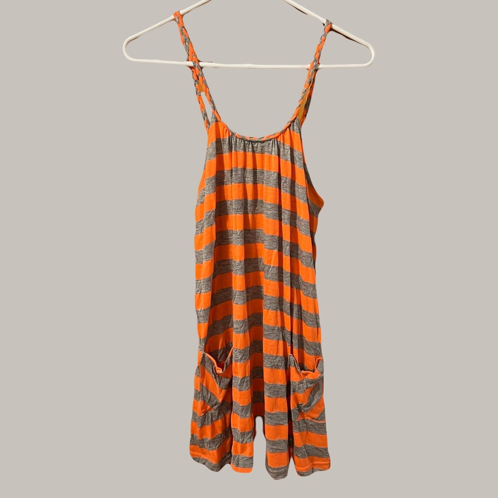 Ingear Vibrant Orange and Gray Striped Long Tank Top